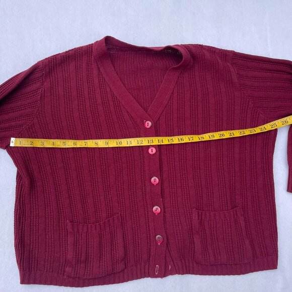 Vintage Maroon Burgundy Grandpa Knit Cardigan Baggy Oversized Size M Fall Autumn - Picture 5 of 7